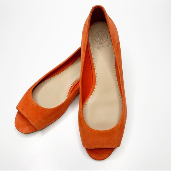 Tory Burch Shoes - TORY BURCH Salinas Peep Toe Ballet Flats Orange